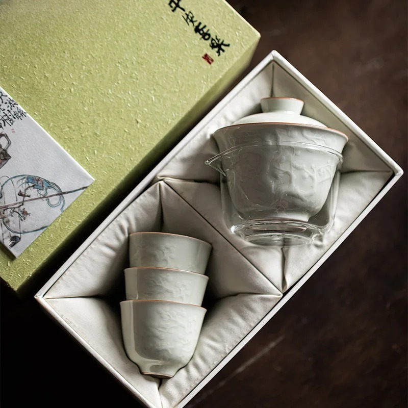 Korean Tea Set - Набор чайных чаш с рельефным узором