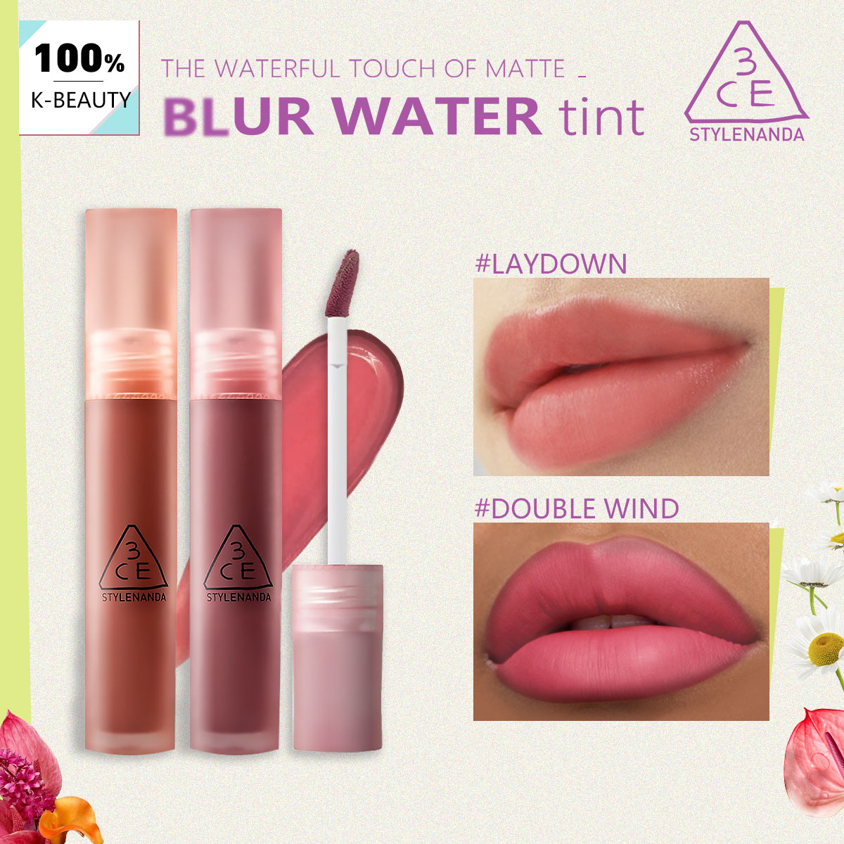 Lip Tint Korean - 3CE BLUR WATER TINT, Насыщенный цвет